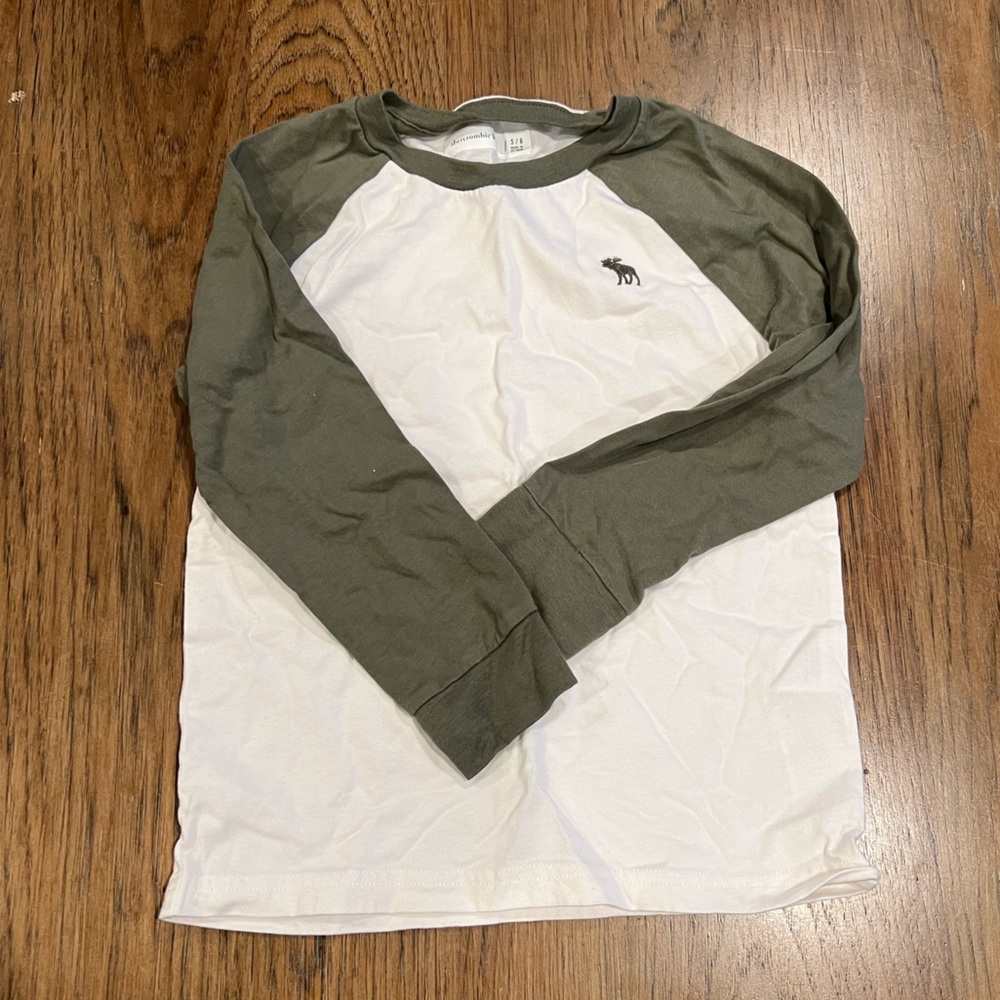 Abercrombie Kids White and Olive Long Sleeve Top